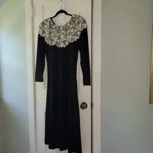 Jane Singer Vintage Black Dress with attached White Crocket Collar